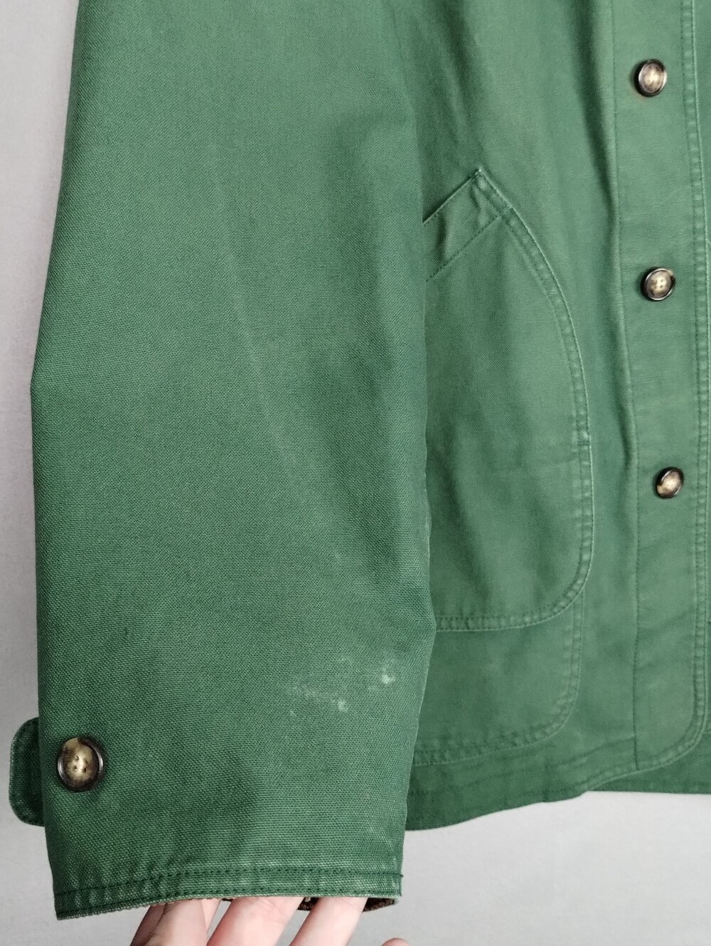 Lands' End Green Barn Jacket Chore Coat with Brown Corduroy Collar - Picture 15 of 16